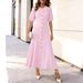 Women's Clothing Summer Bubble Short Sleeve Dress Hollow Out Lace Collar Slimming Knit A Line Gown New Style_ecoleips.com