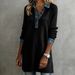 Women's Long Sleeved Collared Button Down Dress Denim Patchwork_ecoleips.com
