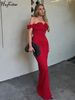 Hugcitar Women Elegant Slash Neck Ruched Sleeveless Lace Up Solid Sexy Maxi Prom Dress Summer Clothes Wedding Party Festival Y2K_ecoleips.com