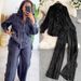 Women's Heavy Lace Stitched Temperament Shirt And Wide Leg Trousers Set Long Sleeved Elastic High Waist Two Piece Suit For Spring/Autumn/Summer_ecoleips.com