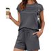 Women's Clothing Summer Striped Solid Color Fashion Set Casual Top And Shorts Outfit_ecoleips.com