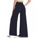 Women's High Waisted Wide Leg Pants - Stretchy Flowy Trousers For Work & Casual, Straight Leg Lounge Pants (Black/Burgundy/Navy/Gray)_ecoleips.com