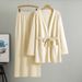 Women's Spring And Autumn New Style V-neck Loose Fashionable Chic Long Skirt Knit Cardigan Two-piece Set For Women_ecoleips.com