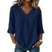Women's Casual Loose V Neck Top Bamboo Cotton Mid Sleeve Fashion Top For Europe And America 2026_ecoleips.com