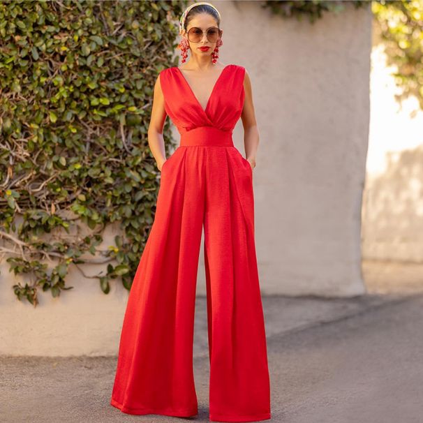 2026 European And American Fashion Summer New Slim Fit Jumpsuit High Waist Slimming Straight Wide Leg Pants For Women_ecoleips.com