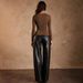Voya Women's American Retro Spicy Girl Top, Spring And Summer Long Sleeved New Style, Coffee Colored Square Neck Pleated Short Slim Fit T-shirt_ecoleips.com