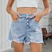 Women's Clothing Slim One Row Button Denim Ripped Shorts Hot Pants Women_ecoleips.com
