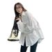 American Retro Plus Size Fat Mm Versatile Slimming High-End Loose Solid Color Shirt Women's Design Sense Fashion Shirt K_ecoleips.com