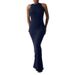 Women's Clothing Sexy Round Neck Sleeveless High Elastic Breathable Long Dress Slim Hip Skirt_ecoleips.com