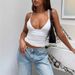 2024 European And American Summer Bestseller Solid Color Slim Fit Short Sleeveless V-Neck Backless Halter Neck_ecoleips.com