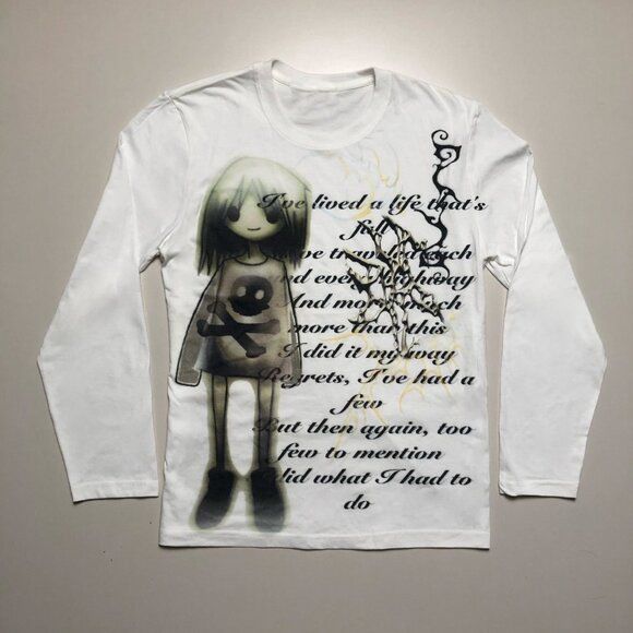 Retro American Gothic Style Women's Top Trendy round Neck Long Sleeve Cross Border Patterned Printed Loose Fit Dark Color_ecoleips.com