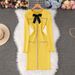 Elegant Bow-Knot Knit Dress With Ruffled Hem & Long Sleeves – Slim Fit Winter Short Dress For Women (Yellow/White/Black/Red, S/M/L/XL)_ecoleips.com