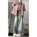 American Retro-style Drapey Jeans For Women, Spring/summer Design, High-waisted, Slimming, Petite-friendly,_ecoleips.com