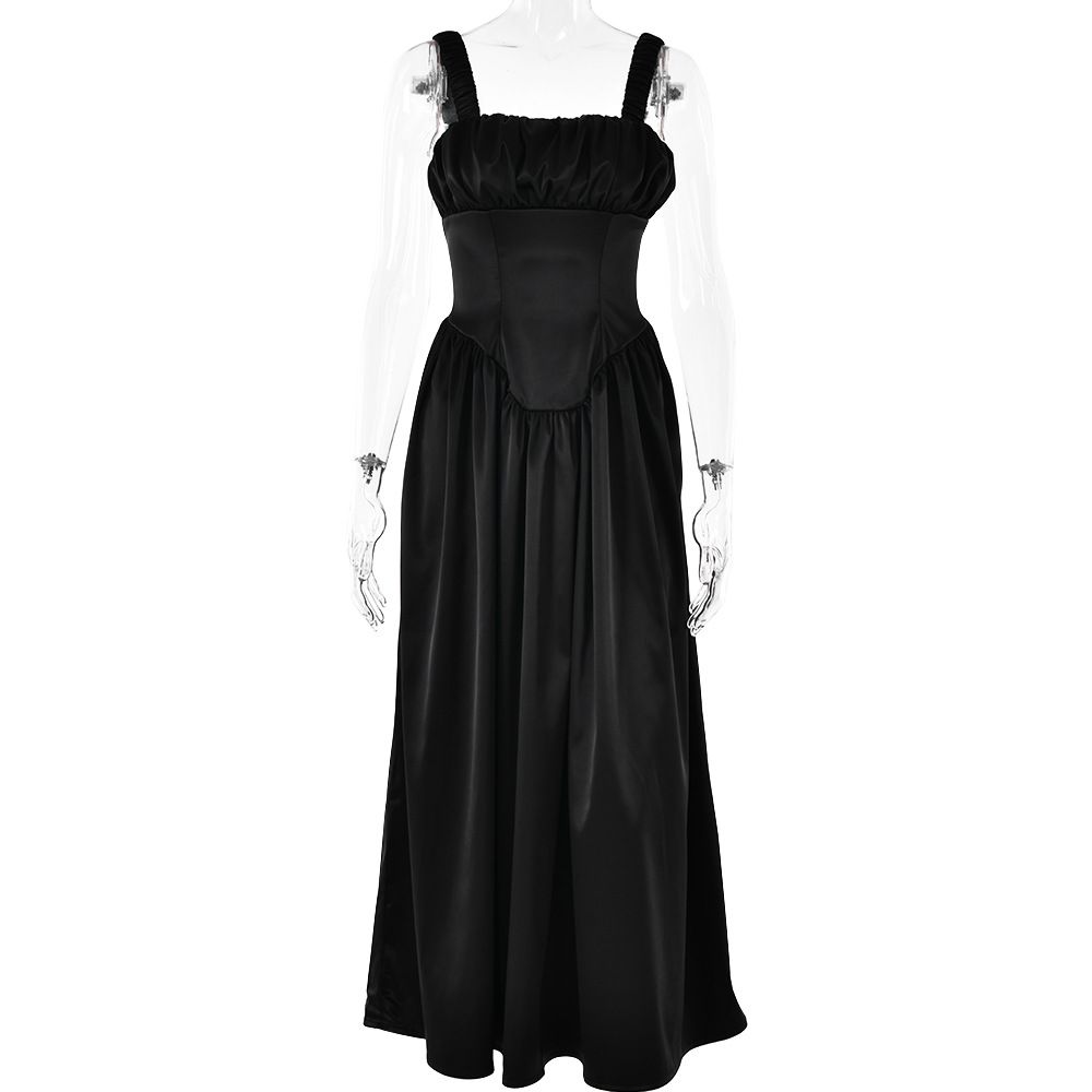 Fashion Women Square Neck Sleeveless Slip Dress Sexy Elegant Patchwork Open Back Slim Bodycon Long Maxi Dress_ecoleips.com