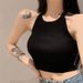 2008 # Off-shoulder Short Halter Neck Korean Style Sleeveless Knitted Tank For Women, Slimming Camisole Top_ecoleips.com