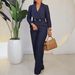 Elegant Wide-Leg Jumpsuit With Notch Lapel - Stretchy Polyester Blend For Office & Evening Wear (Black/White/Red/Navy, S-XXXL)_ecoleips.com