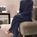 Women's Long Sleeve Solid Color Knit Sweater Set - Soft Wool Blend Casual Two-Piece Outfit For Fall & Winter_ecoleips.com