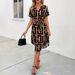 Women's V-Neck A-Line Midi Dress Short Sleeve Gingham Print Casual Summer Flared Belted Vacation Dress_ecoleips.com