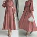 Women's Clothing Muslim Solid Color Sleeves With Belt Long Fashionable Temperament Dress_ecoleips.com