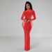 Women's Clothing Fashion Solid Color Elegant Mesh Long Sleeve Dress With Rhinestone Embroidery – Pure Color Sheer Dress For Women (Red/Blue, S-XXL)_ecoleips.com