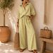 European And American Style Women's Summer Fashion Set Striped Long Sleeved Shirt And Loose Pants Two-Piece Outfit_ecoleips.com