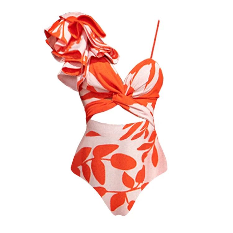 Women's Clothing Swimwear New Ruffled Printed One Piece Swimsuit Holiday Suit Female Hot Style_ecoleips.com