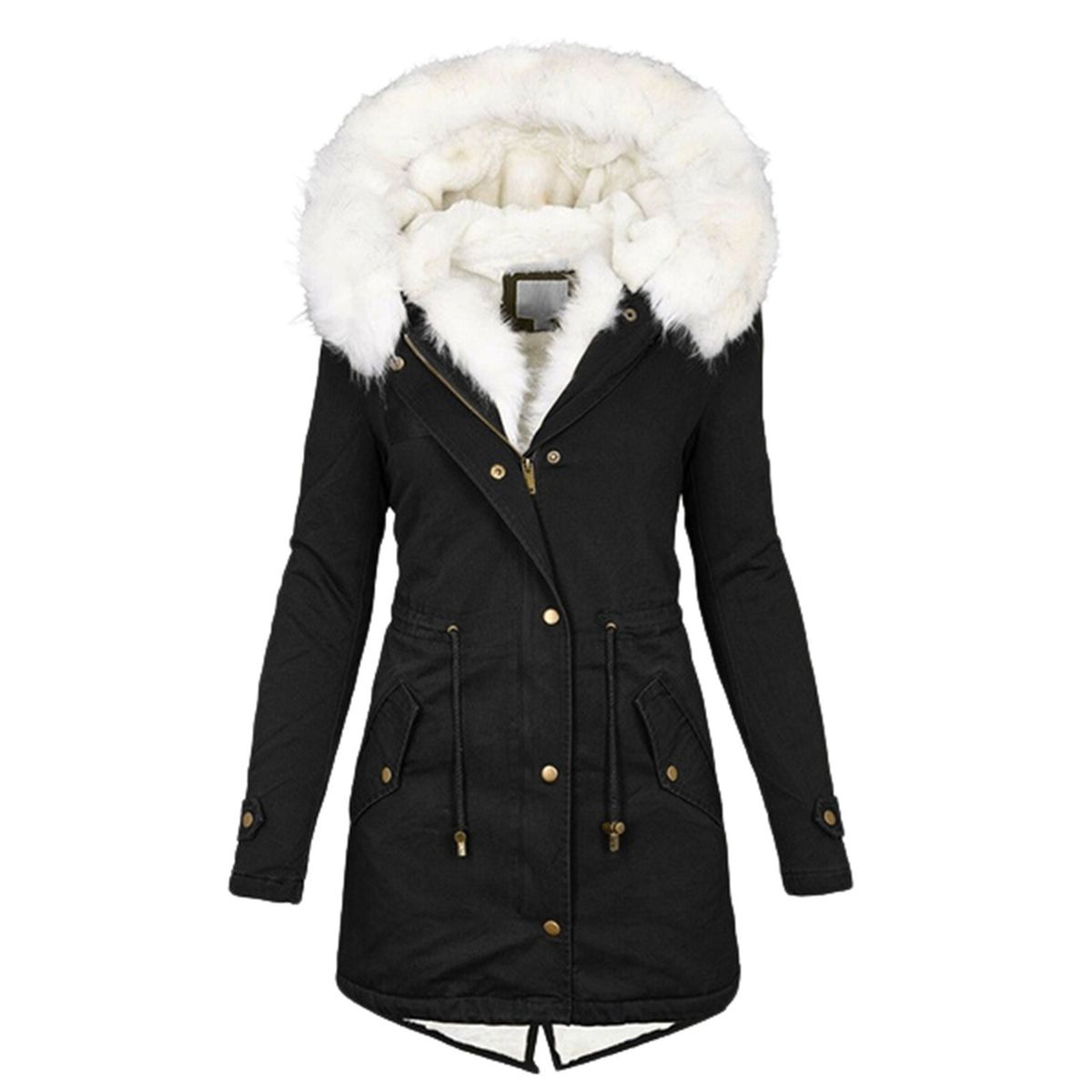 girl Girl Girl European And American Cross-Border New Style Top Parka Waist-Cinching Fleece-Lined Collar Poc Women's_ecoleips.com