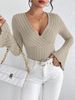 Women's Fall And Winter Long-sleeved Tops, V-neck Sexy Slim Striped Women's Tops, Long-sleeved T-shirt Knitted Bottoming Shirt_ecoleips.com