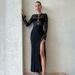 Women Popular Figure‑Flattering Maxi Dress With Delicate Lace Sheer Patchwork & Alluring High‑Slit Hem_ecoleips.com