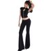 Summer New Women's Slim Low Waist Flared Pants Style Round Neck Sexy Hollow Sleeveless Button Top Set_ecoleips.com