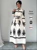 Women's Print Shirt Dress Long Sleeve Office Work Dress With Waist Tie_ecoleips.com