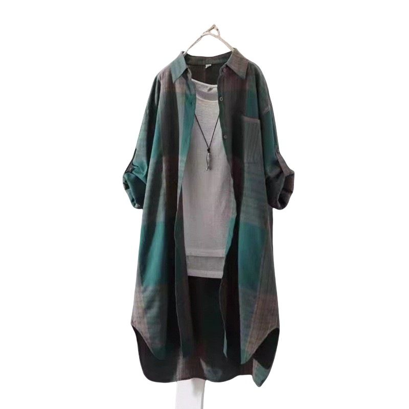 Artistic Oversized Loose Shirt With Mid-Length Jacket, Retro Hong Kong-Style Spring/Autumn Collection For Women_ecoleips.com