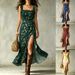 Floral Print Square Neck Slit Midi Dress With Ruffle Trim, Adjustable Spaghetti Strap Sundress For Vacation_ecoleips.com
