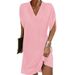 2026 Women's Spring Summer V-Neck Pressed Bat Sleeve Dress_ecoleips.com