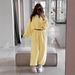 Casual European And American Women's Suit Solid Color Long-sleeved Zipper Hooded Cardigan Elastic Wide-leg Leggings Two-piece Set_ecoleips.com