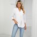 Women's Clothing Autumn New V Neck Jacquard Loose Top Mid Sleeve Lapel T Shirt_ecoleips.com