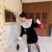 Plus-size Spring And Autumn Square-neck Lace Pearl Elegant Dress, Korean Style, Waist-cinching, Slimming A-line Dress_ecoleips.com