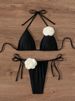 Women's Clothing Women's Split Swimsuit Women's Solid Color Three Dimensional Flower Sexy Bikini_ecoleips.com