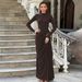 Women's Slim Fit Long Sleeve Dress European American Style Solid Color Fashion round Neck Cross Border Wholesale 2025 Autumn Winter New_ecoleips.com