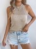 K Leisure Solid Color Hollow Out Sleeveless Knitted Sweater Vacation Top Women's Clothing. No Necklaces Or Other Accessories_ecoleips.com