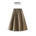 Leather Style Midi For Women High Waist A-Line Versatile Long Elegant Umbrella Skirt 1839_ecoleips.com