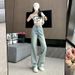 Women's High-Waisted Slim Fit Straight Leg Jeans Lightweight Summer Fashion Washed Blue Distressed Slimming Wide Leg Pants_ecoleips.com