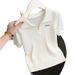 Women's Slimming Collared Cable Knit T-Shirt Short Sleeved Ice Silk Fabric Summer Youthful Top_ecoleips.com