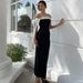 Elegant Off-Shoulder Ribbon Dress – Strapless & Bodycon Silhouette For Autumn_ecoleips.com