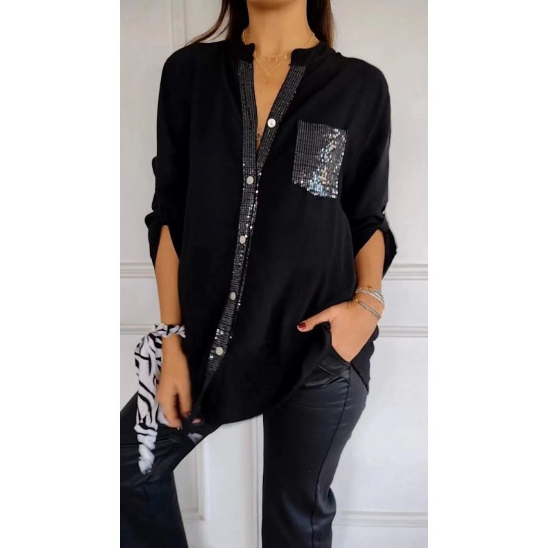 Autumn Commute Style Black Shirt Fashion Cardigan Top Wholesale_ecoleips.com