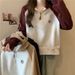 Real Shot European American Half-Zip Polo Collar Sweatshirt For Women, Spring And Autumn Thin Loose Embroidered Youthful_ecoleips.com