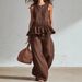 Women's Clothing Summer Women's Casual Suit Style Sleeveless Pleated Vest Wide Leg Trousers Clothing Set For Formal & Casual_ecoleips.com