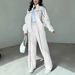 Women's Clothing Autumn Winter Thin Sleeve Sweatshirt Jacket High Waist Casual Trousers Fleece Lined 2 Piece Set_ecoleips.com