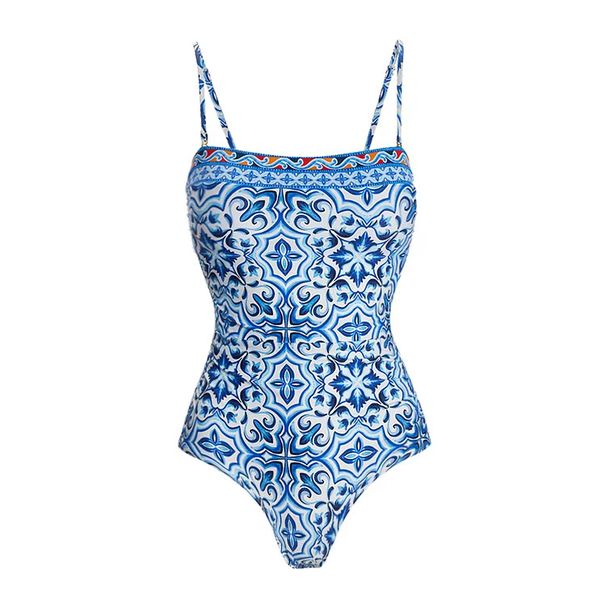 Women's Blue Printed One-Piece Swimsuit - National Style Design_ecoleips.com