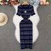 French Style Women's Striped Knit Dress Slim Fit Bodycon Skirt Summer Export Elegant Clothing_ecoleips.com